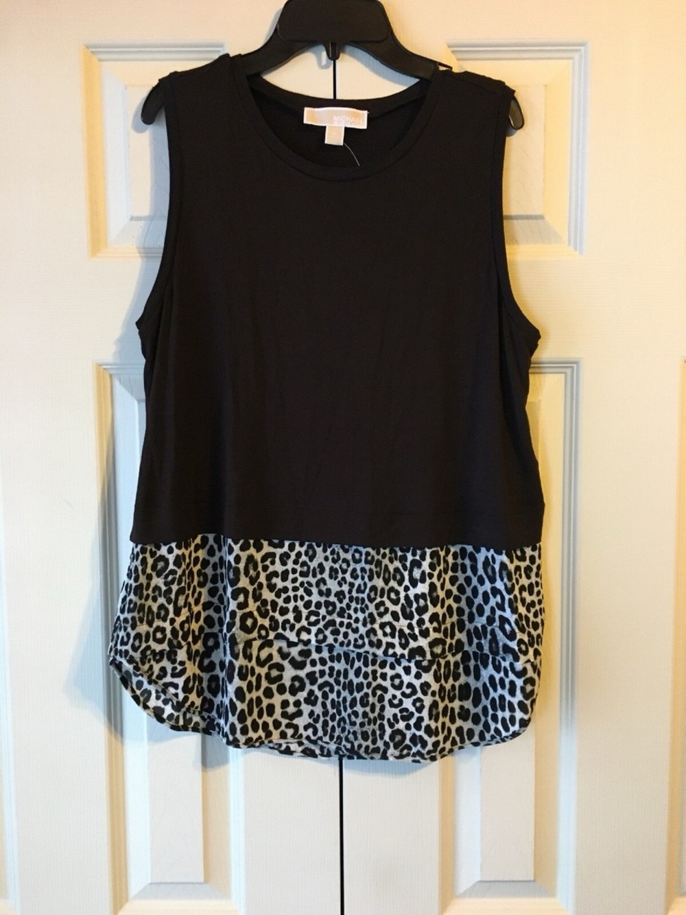 Michael Kors Sleeveless Animal Print Hem Tank Top | Women’s Medium | Black